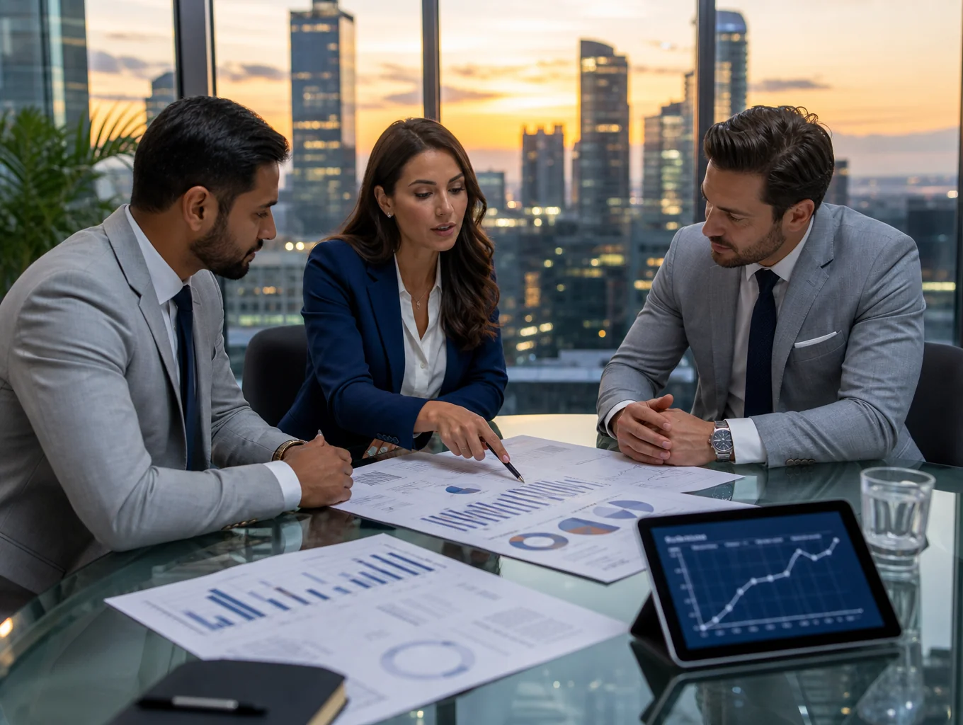 Professional reviewing financial charts and graphs